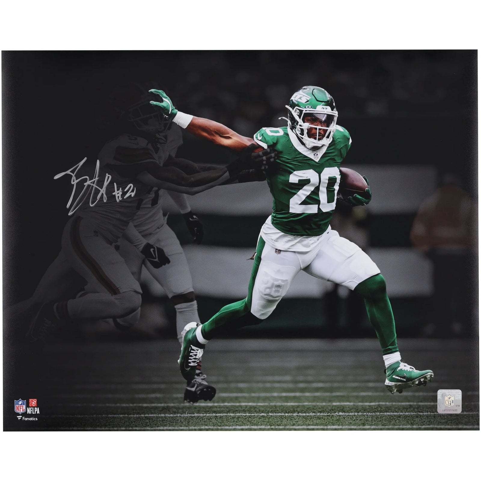 Breece Hall Signed 16 x 20 Stiff Arm Photo | New York Jets