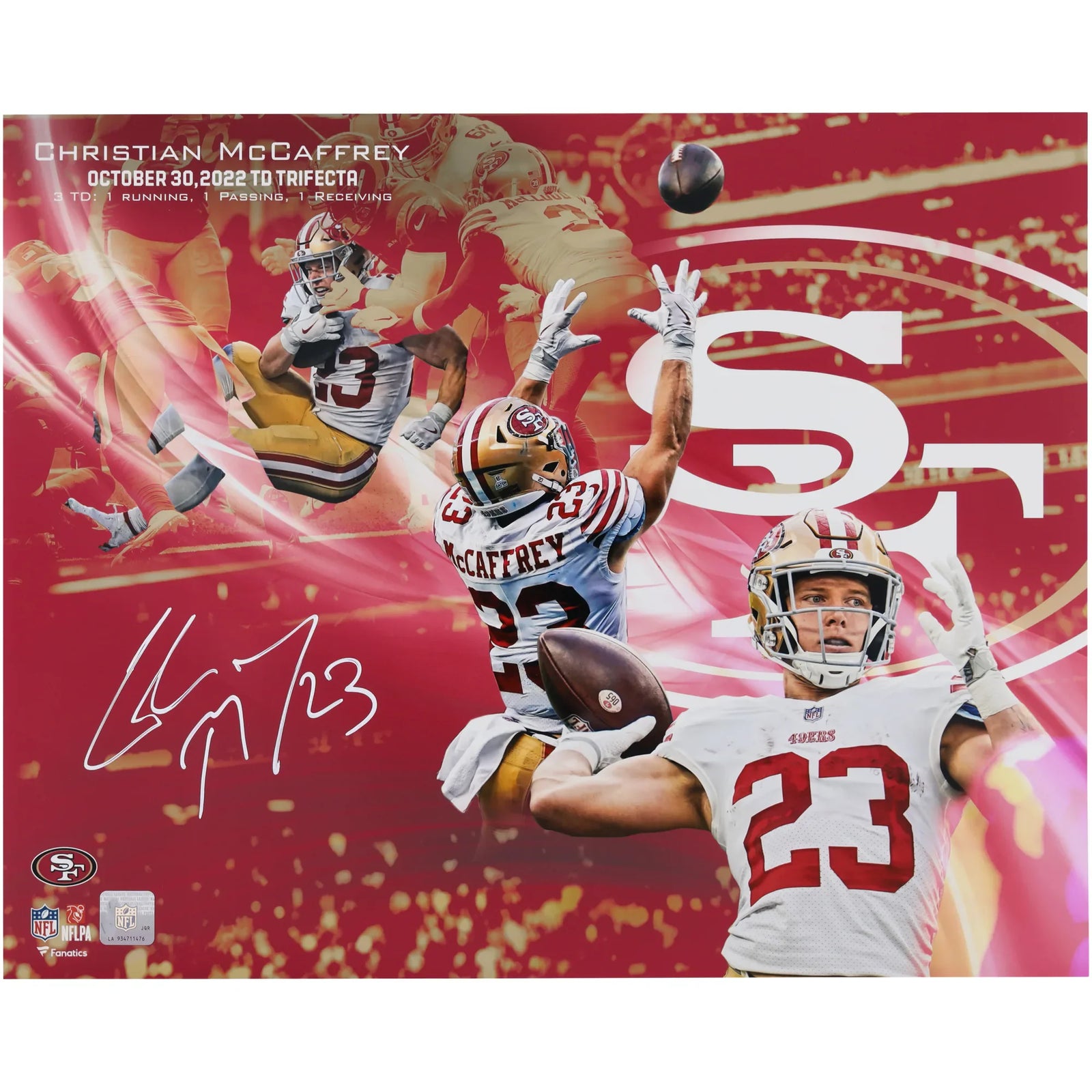 Christian McCaffrey San Francisco 49ers Autographed Fanatics Authentic 16" x 20" TD Trifecta Collage Photograph