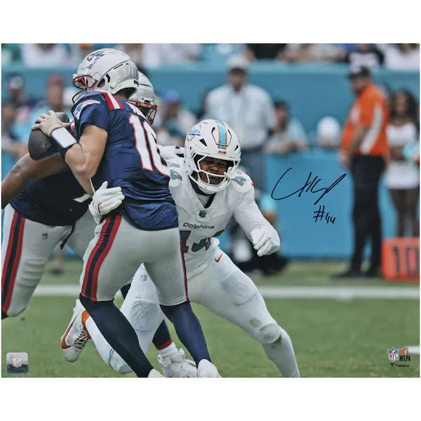 Chop Robinson Miami Dolphins Autographed Fanatics Authentic "16 x 20" Sacking Drake Maye Photograph