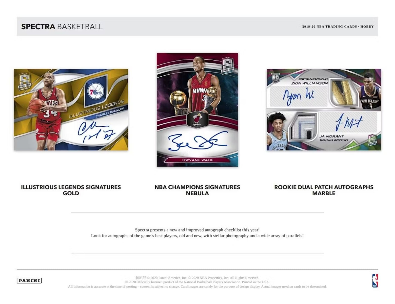 2019-20 Panini Spectra Basketball Hobby Trading Cards