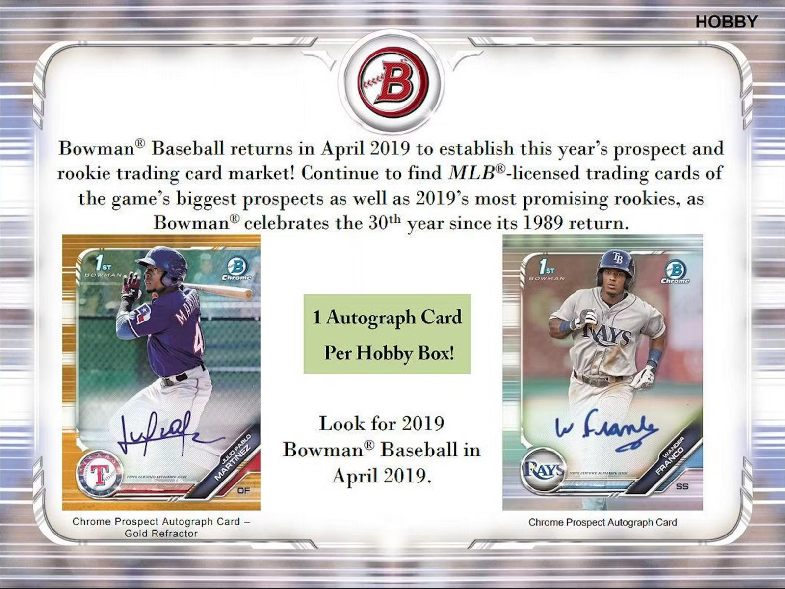 2019 Topps Bowman Baseball Jumbo Hobby Trading Cards