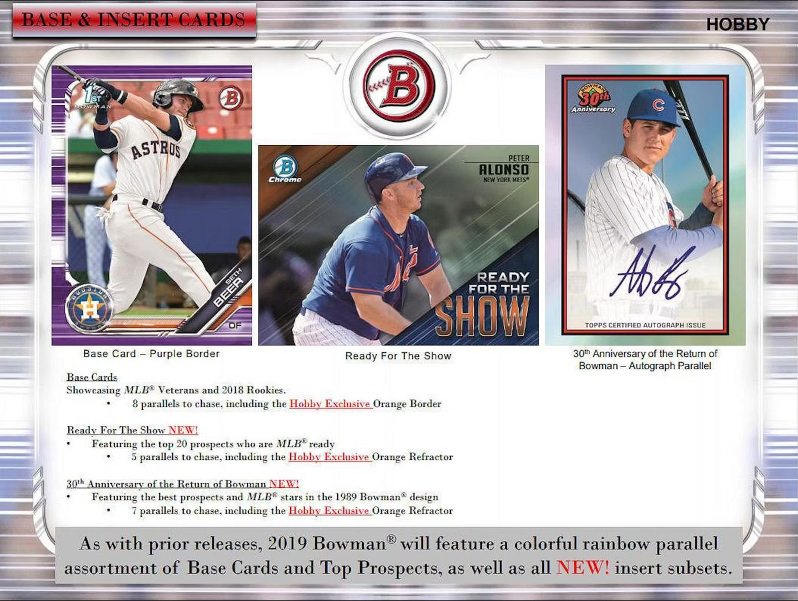 2019 Topps Bowman Baseball Jumbo Hobby Trading Cards