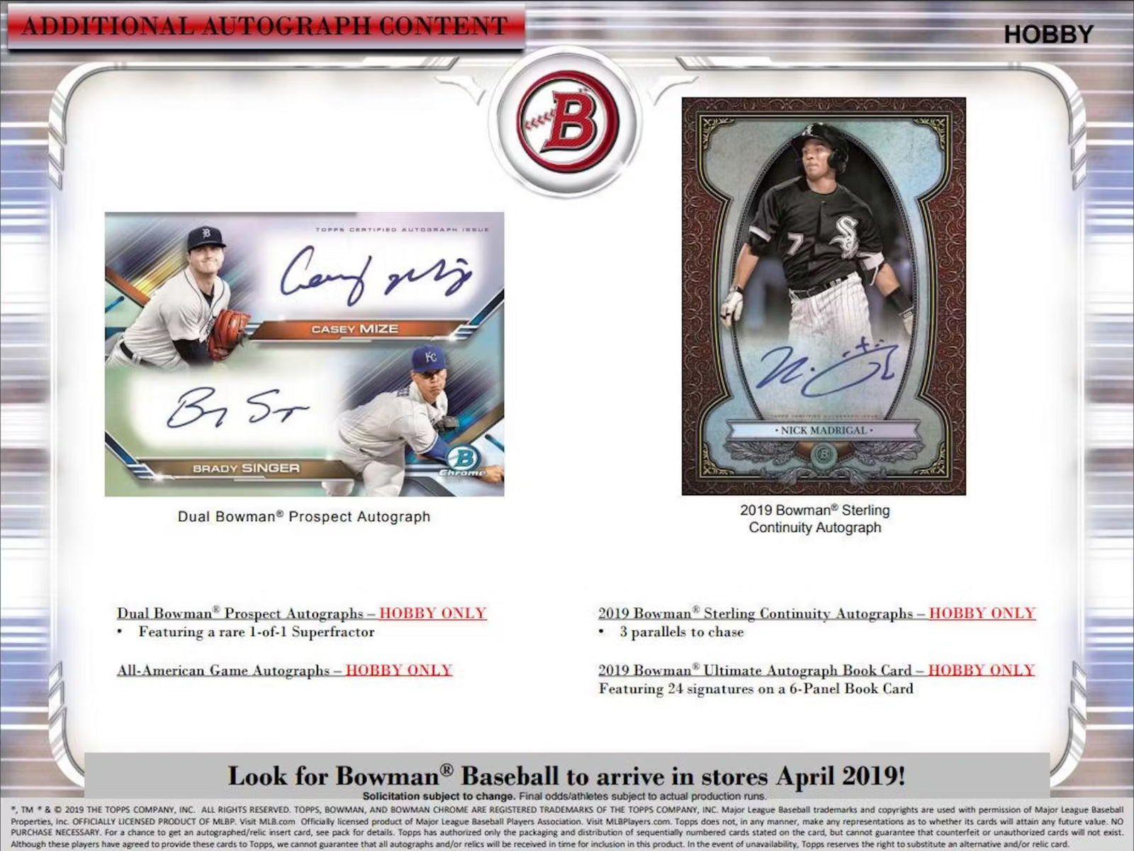 2019 Topps Bowman Baseball Jumbo Hobby Trading Cards