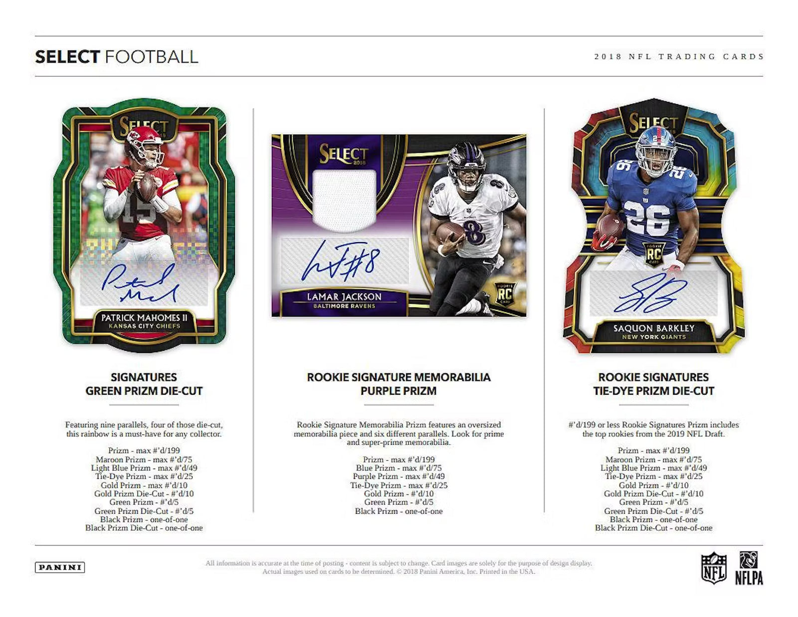 2018 Panini Select Football Hobby Trading Cards