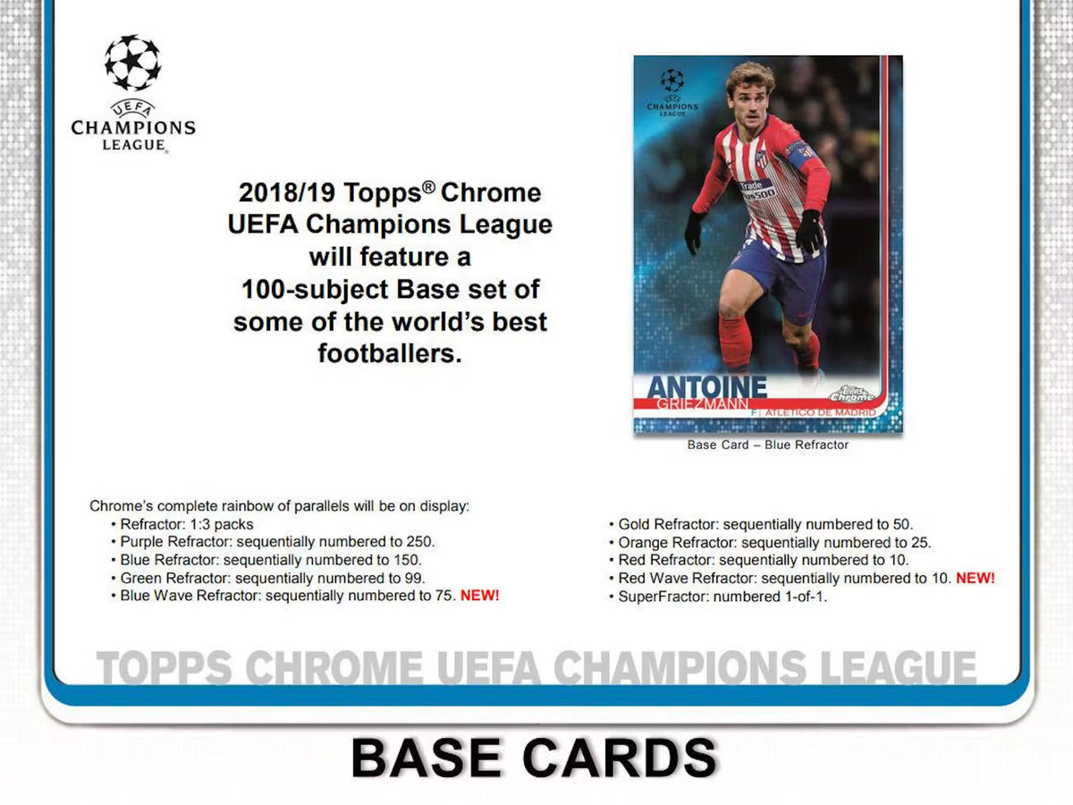 2018-19 Topps Chrome Soccer UEFA Champions League Hobby Trading Cards LV