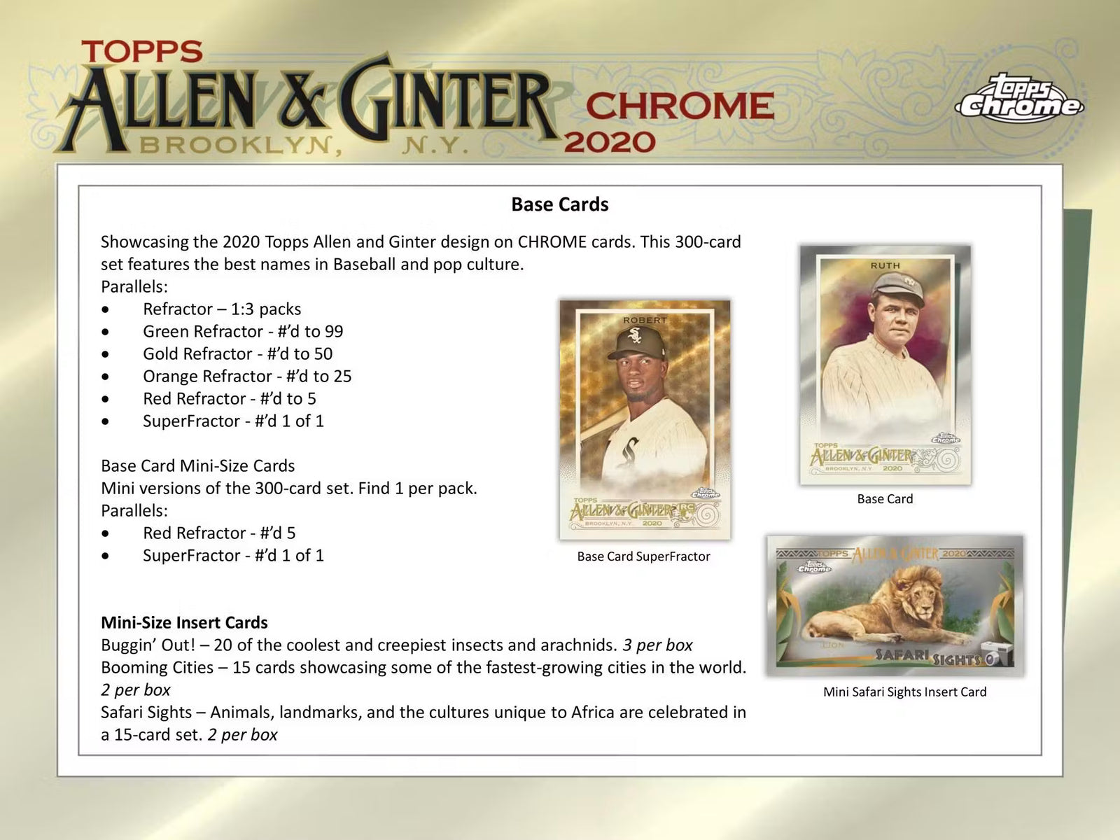 2020 Topps Chrome Allen & Ginter Baseball Hobby Trading Cards