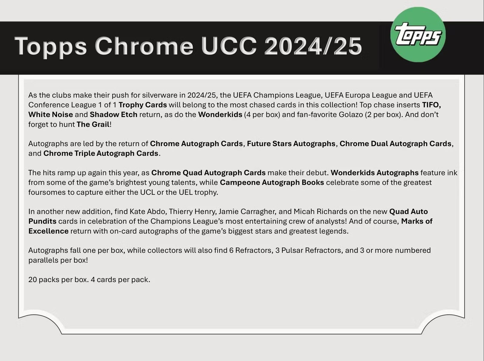 2024 - 25 Topps Chrome UEFA Club Competitions Soccer Hobby Trading Cards LV - The Ballers Bank