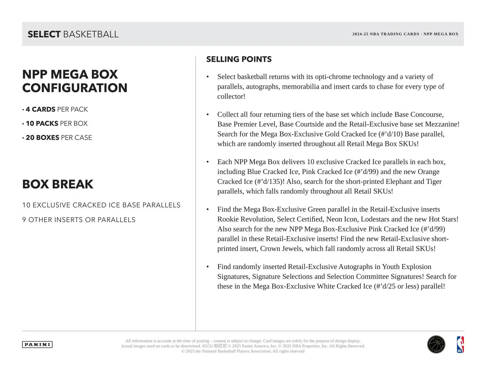 2024-25 Panini Select Basketball Mega Hobby Trading Cards
