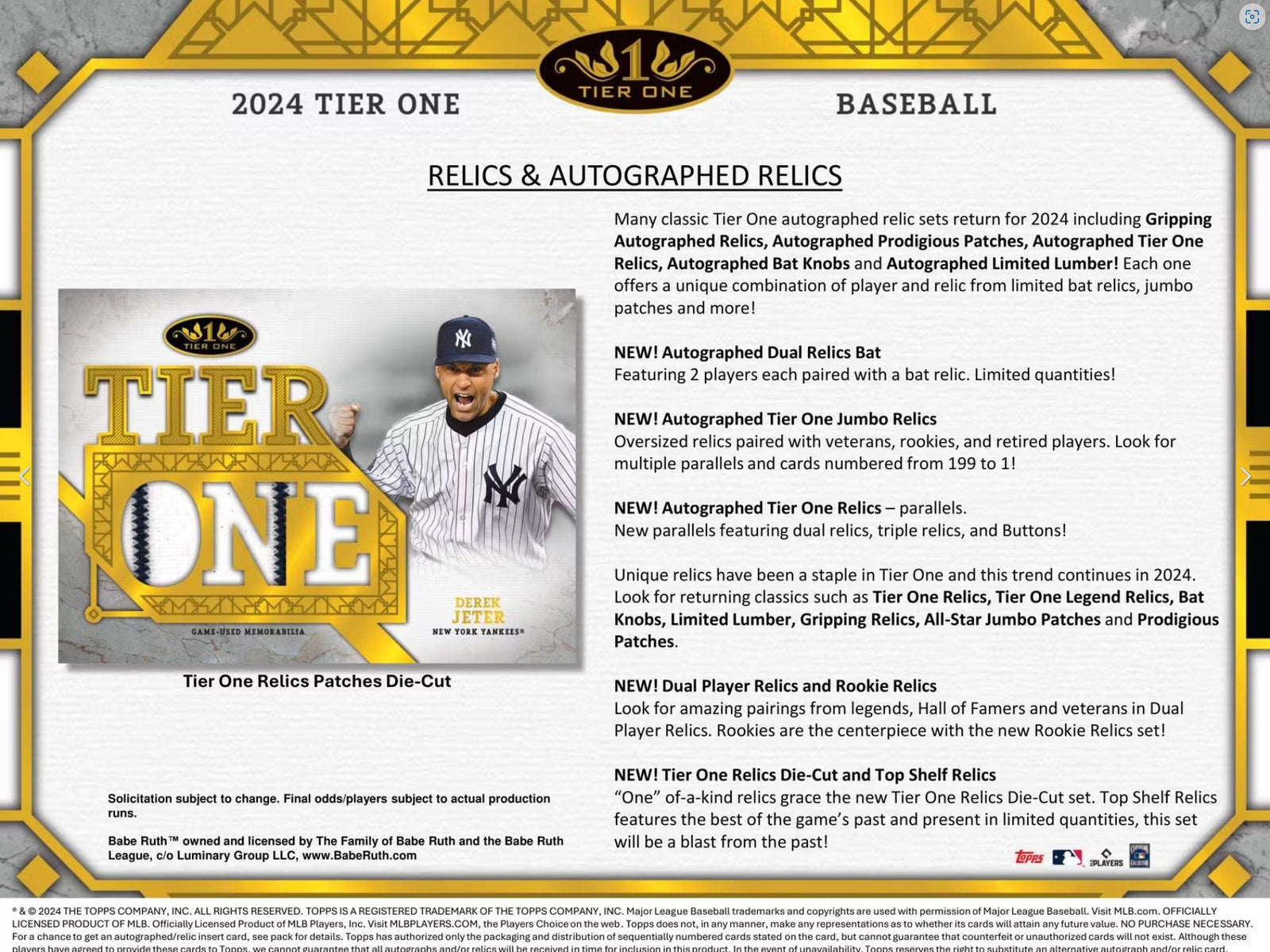 2024 Topps Tier One Baseball Hobby Trading Cards