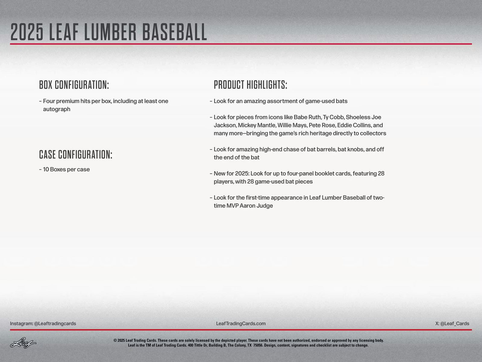2025 Leaf Lumber Baseball Hobby Trading Cards
