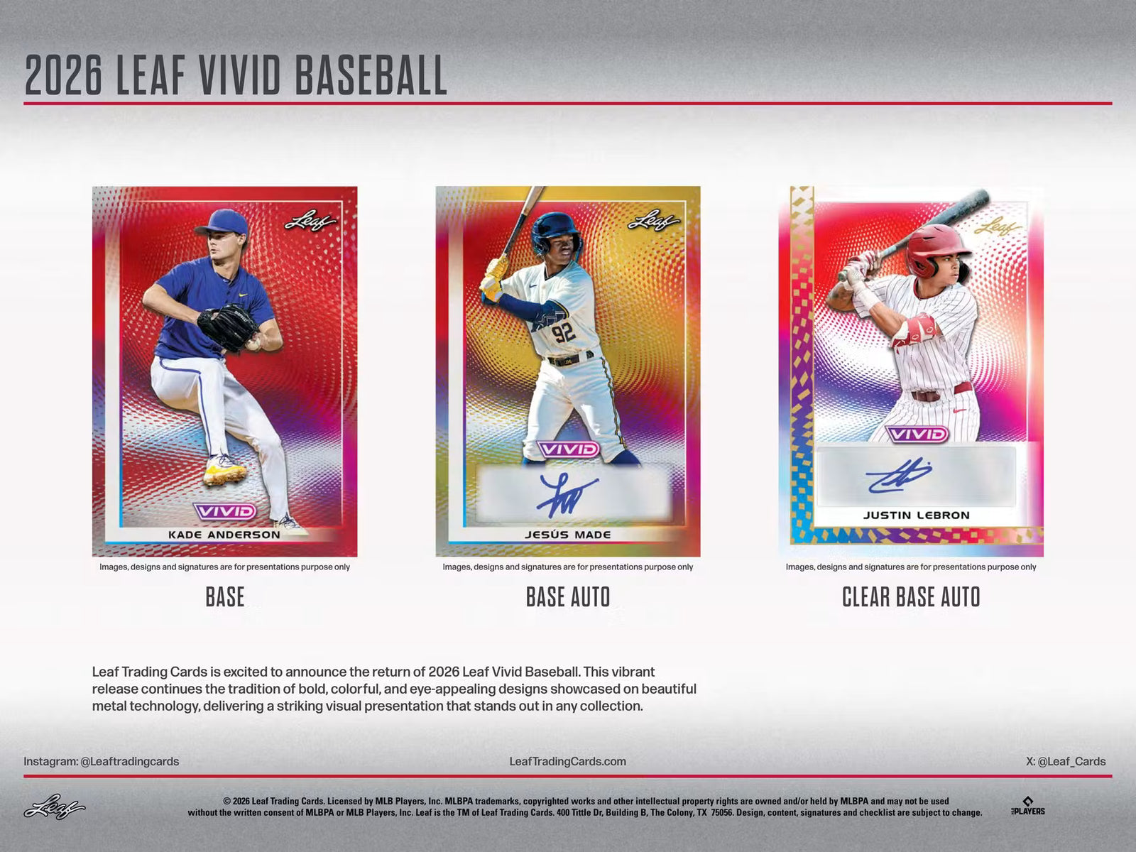 2026 Leaf Vivid Baseball Hobby Trading Cards