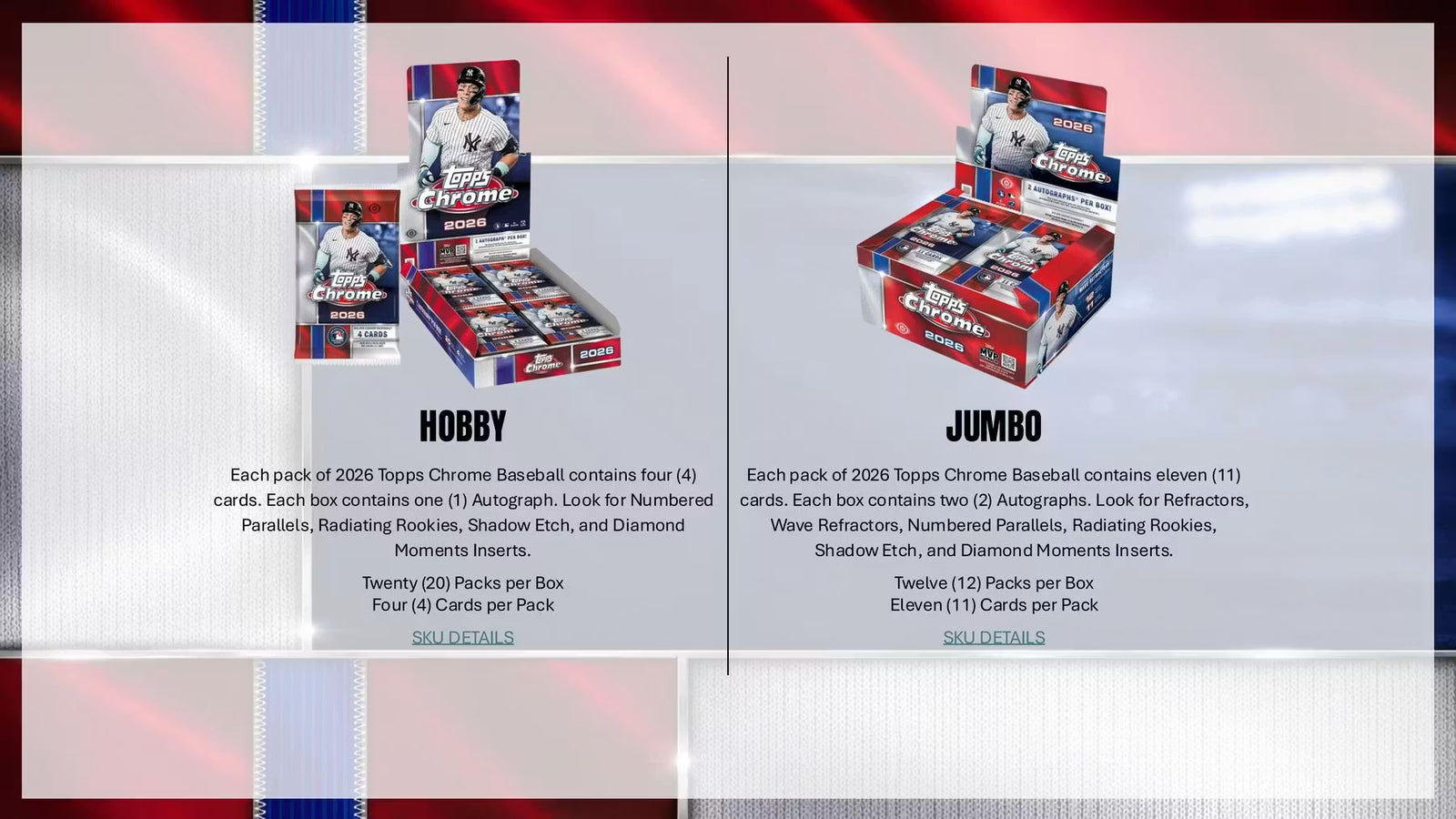 2026 Topps Chrome Baseball Hobby Trading Cards LV