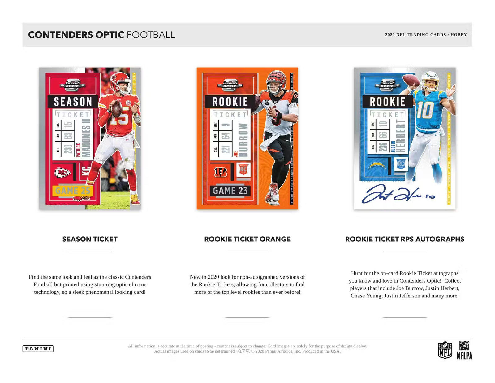 2020 Panini Contenders Optic Football Hobby Trading Cards