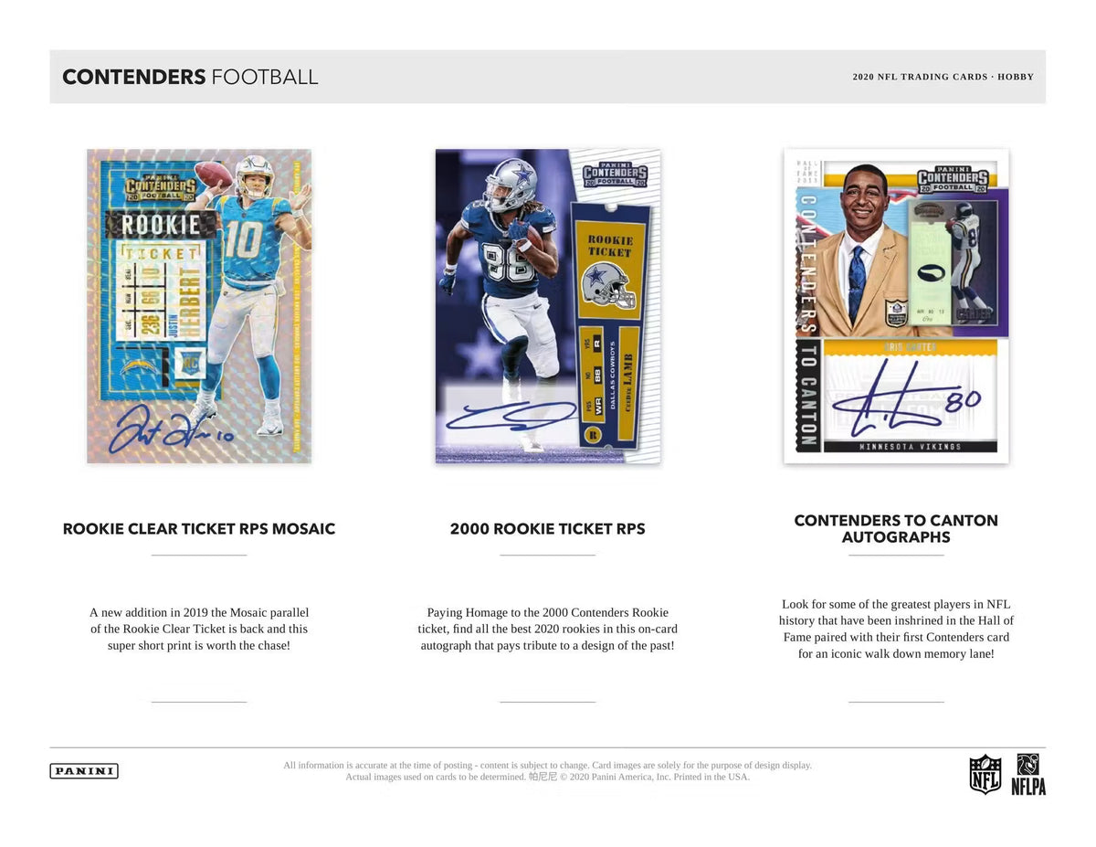 2020 Panini Contenders Football Hobby Trading Cards