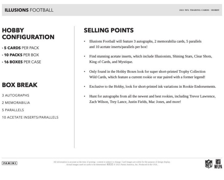 2021 Panini Illusions Football Hobby Trading Cards