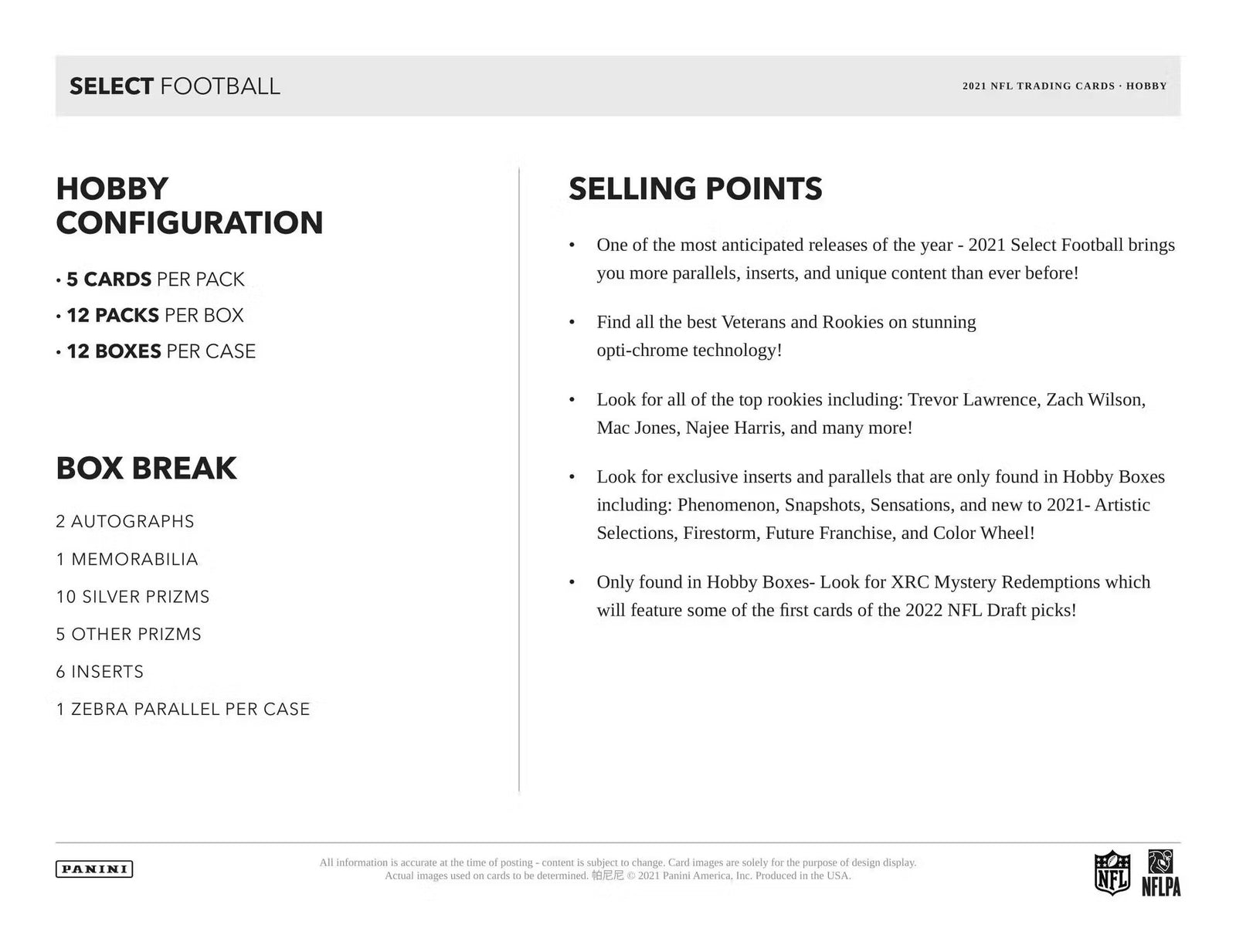 2021 Panini Select Football Hobby Trading Cards