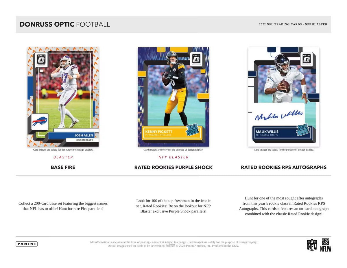 2022 Panini Donruss Optic Football Blaster Purple Shock Parallels Trading Cards