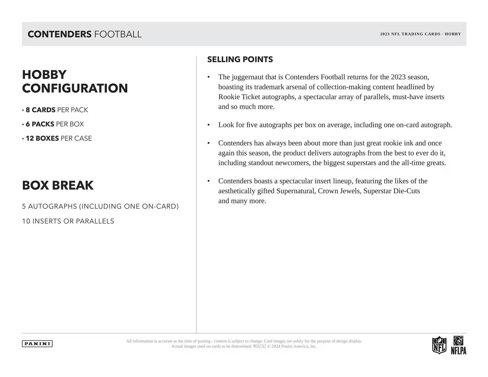 2023 Panini Contenders Football Hobby Trading Cards