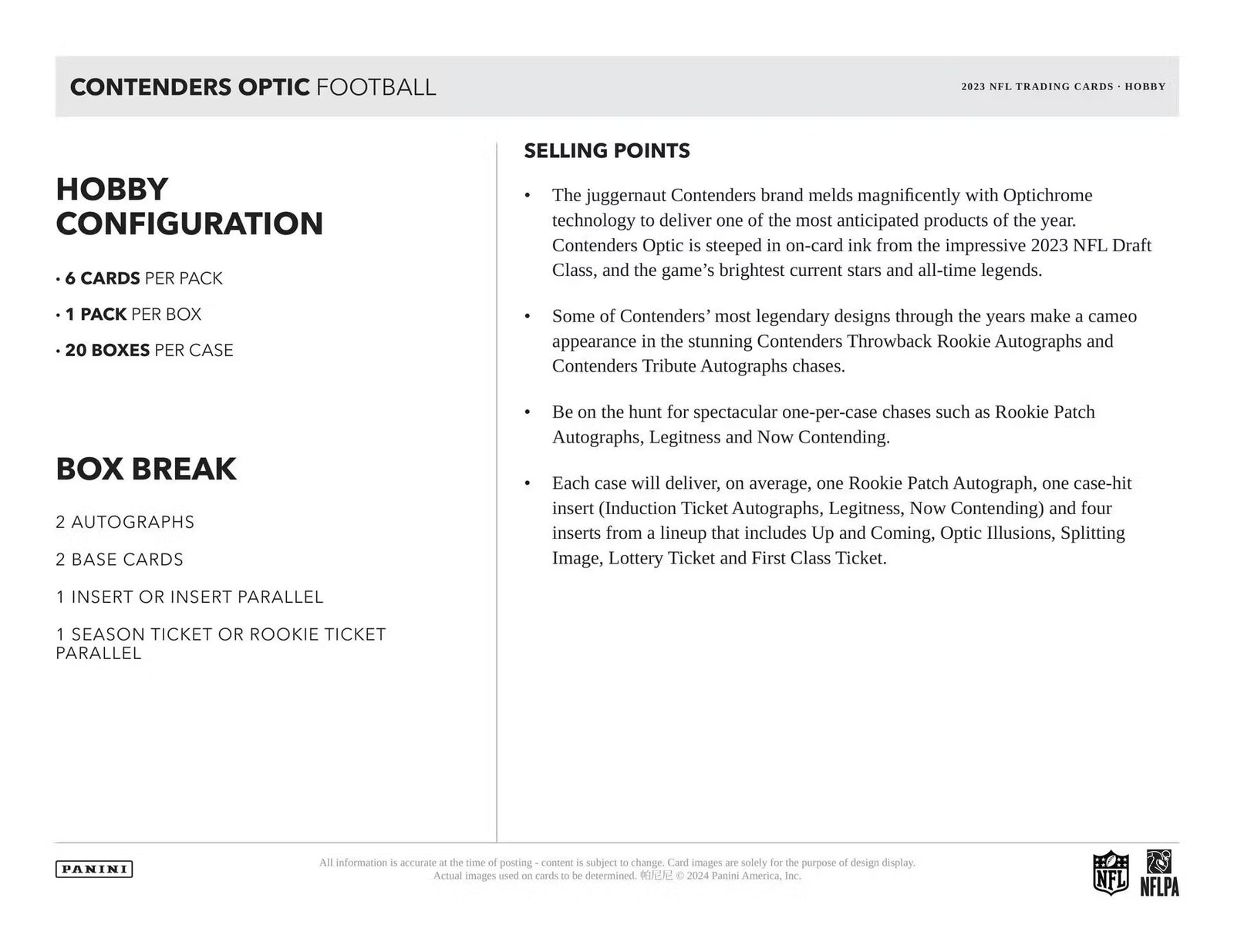 2023 Panini Contenders Optic Football Hobby Trading Cards