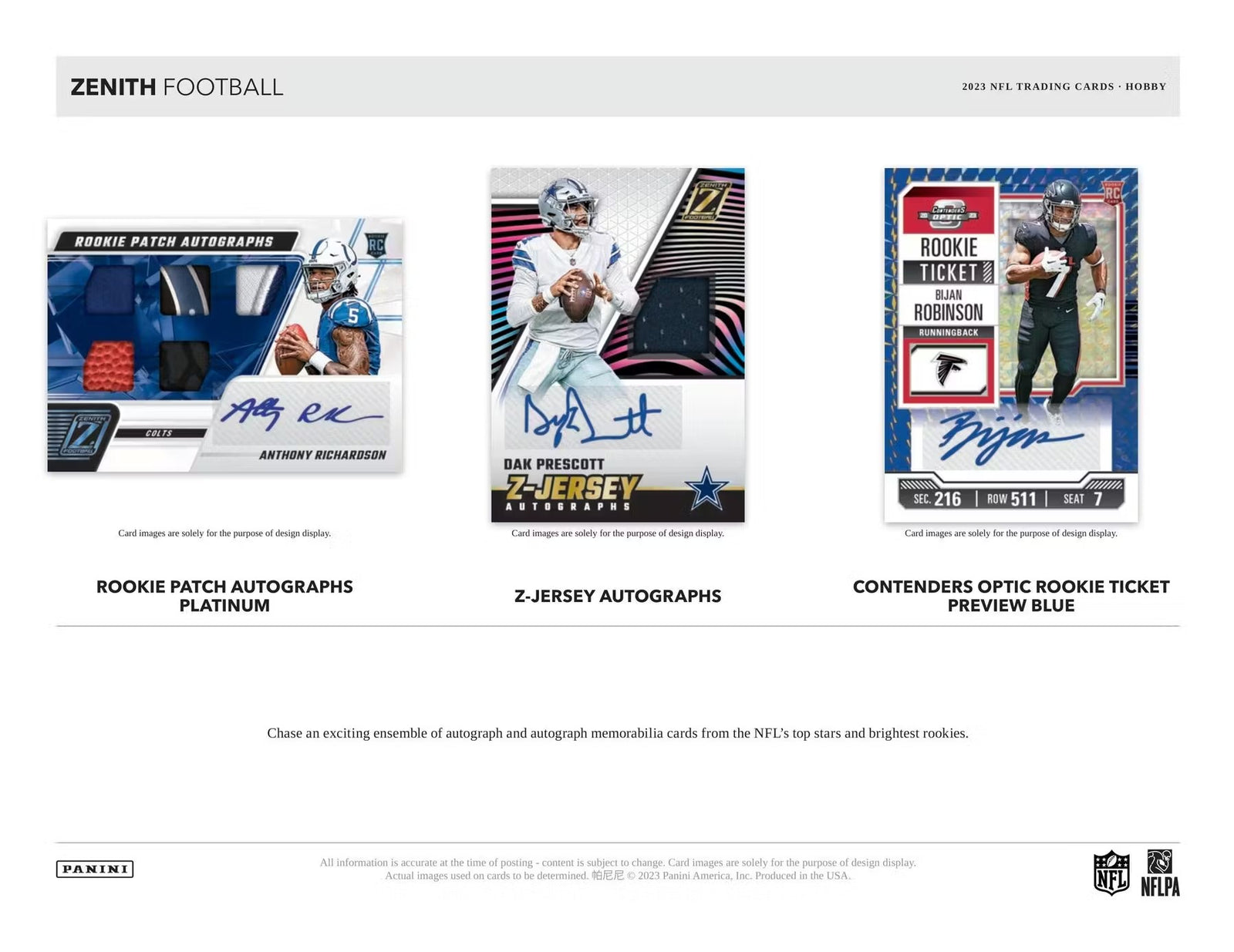 2023 Panini Zenith Football FOTL Trading Cards