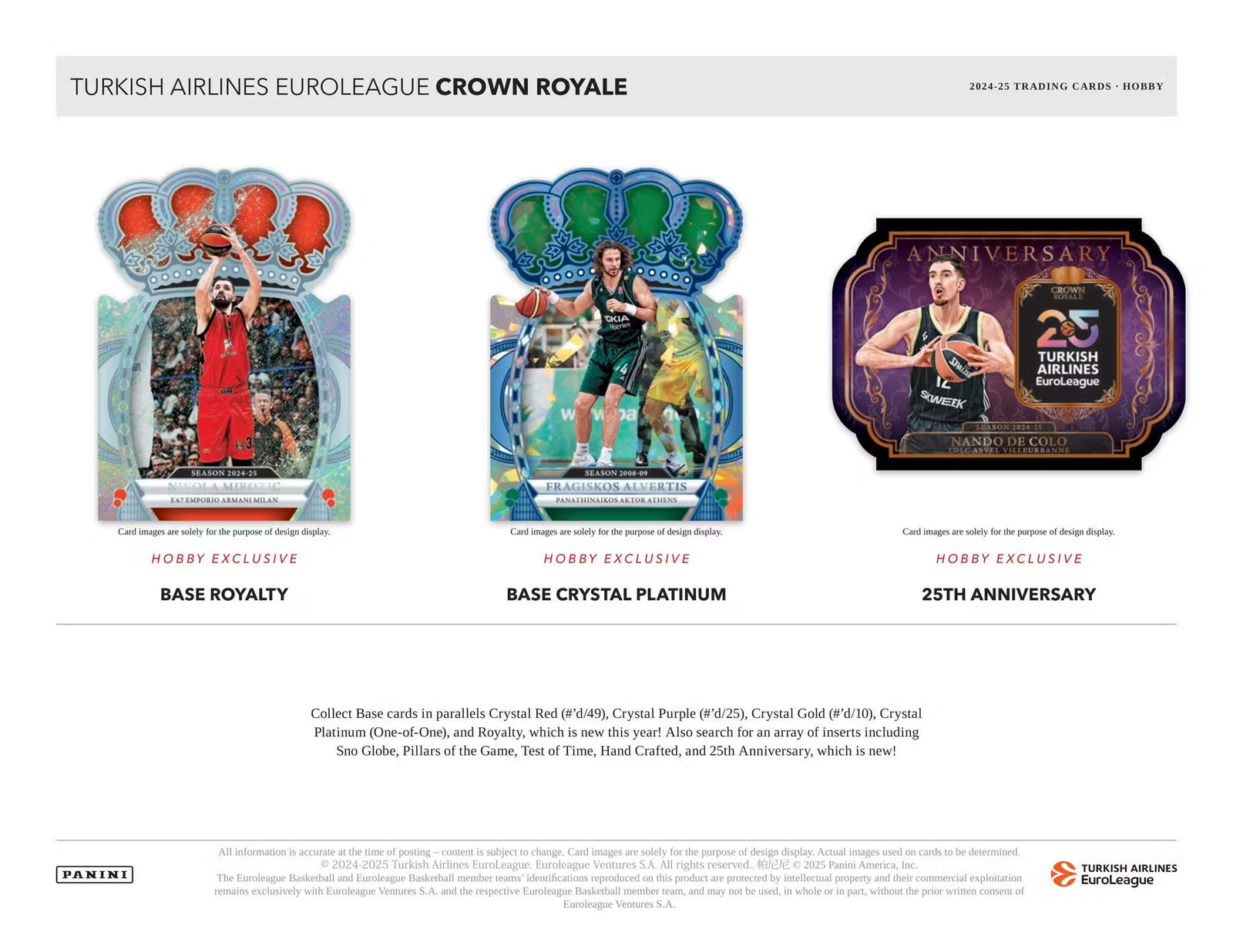 2024-25 Panini Turkish Airlines Euro League Crown Royale Basketball Hobby Trading Cards
