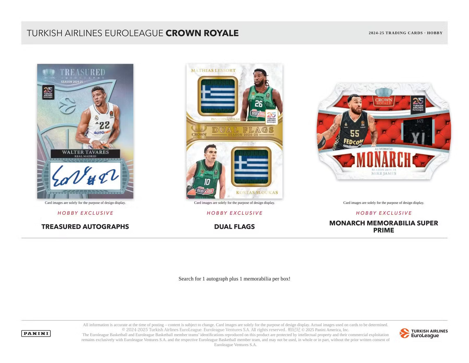 2024-25 Panini Turkish Airlines Euro League Crown Royale Basketball Hobby Trading Cards