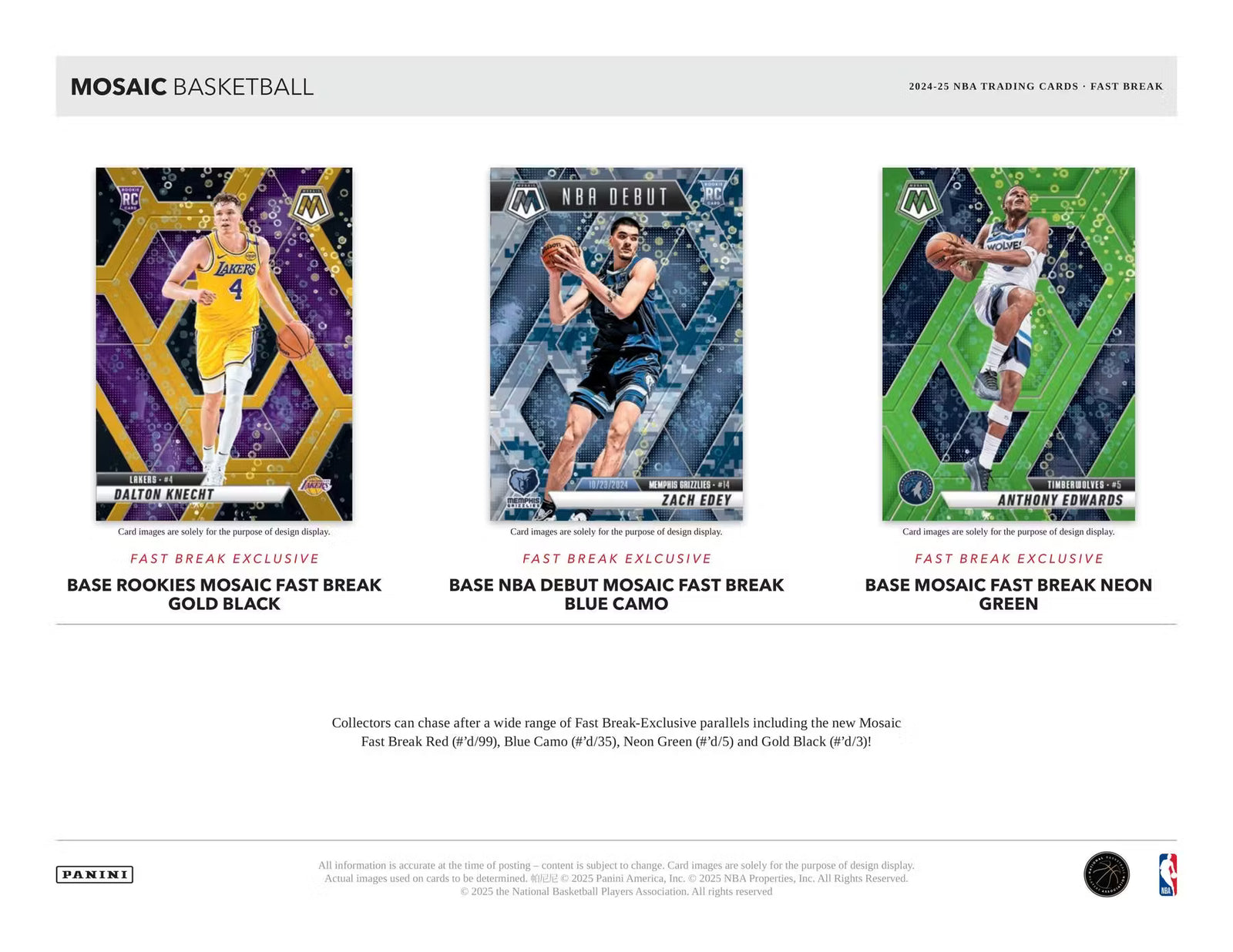 2024-25 Panini Mosaic Basketball Fast Break Trading Cards