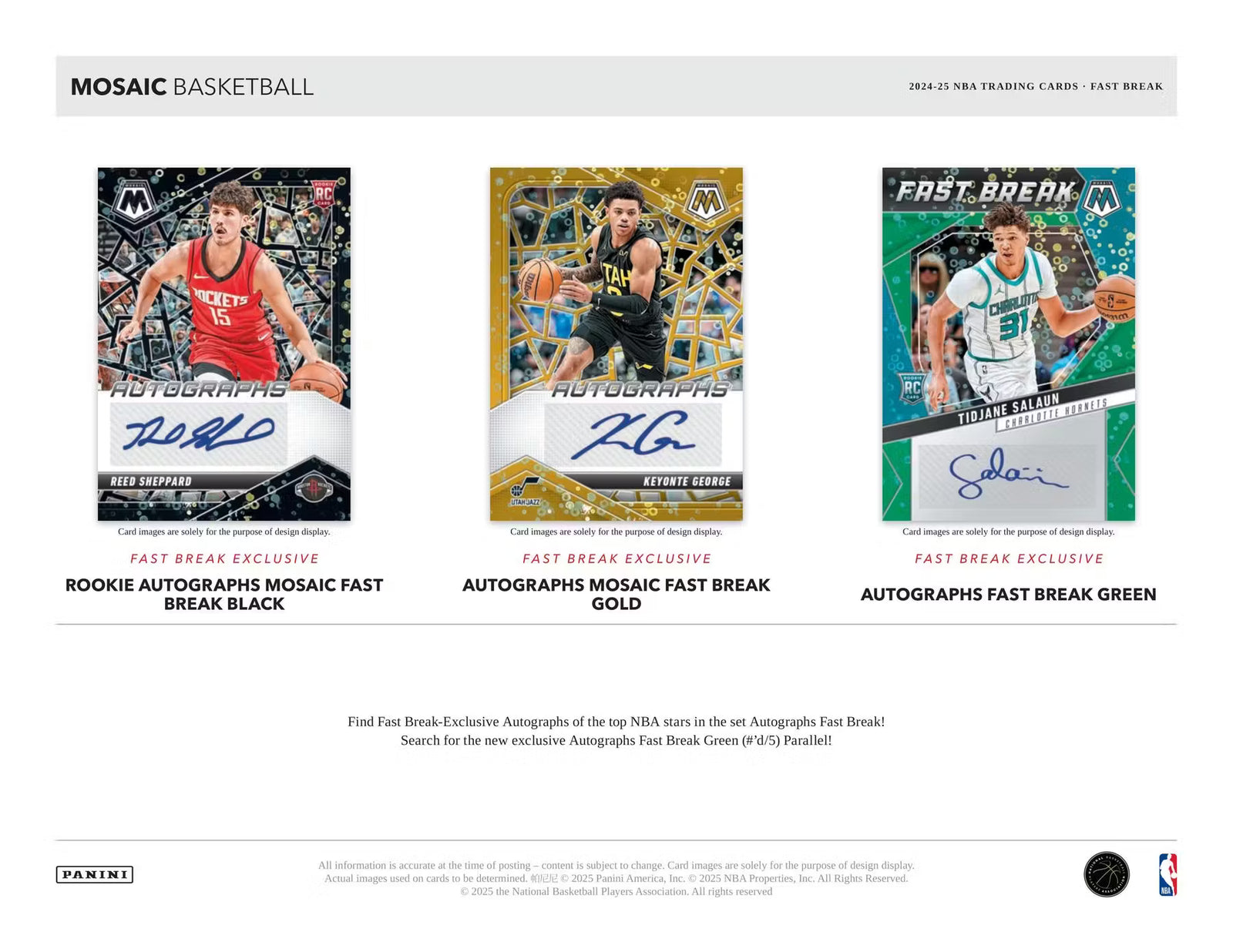 2024-25 Panini Mosaic Basketball Fast Break Trading Cards