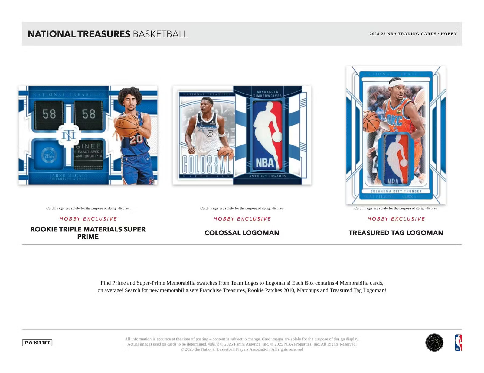 2024-25 Panini National Treasures Basketball Hobby Trading Cards