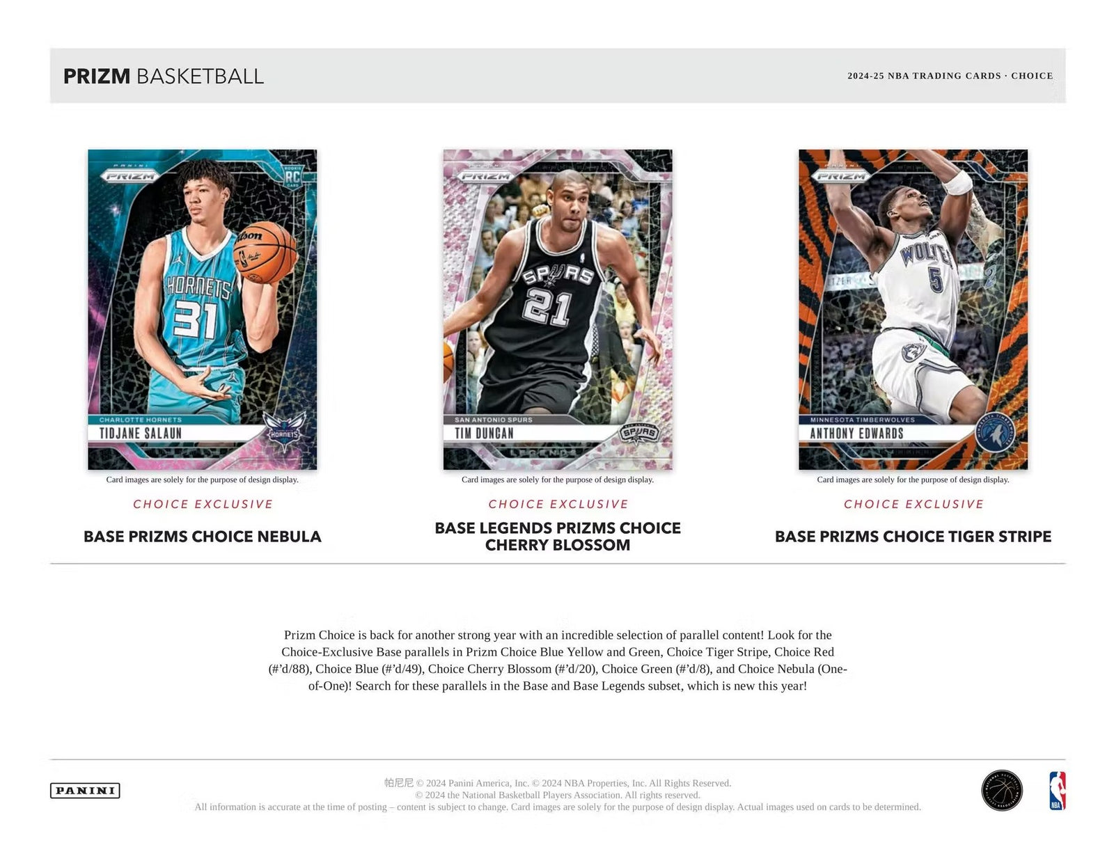 2024-25 Panini Prizm Basketball Choice Trading Cards