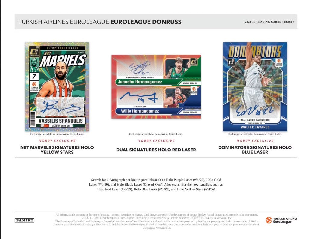 2024-25 Panini Donruss Turkish Airlines Euro League Basketball Hobby Trading Cards