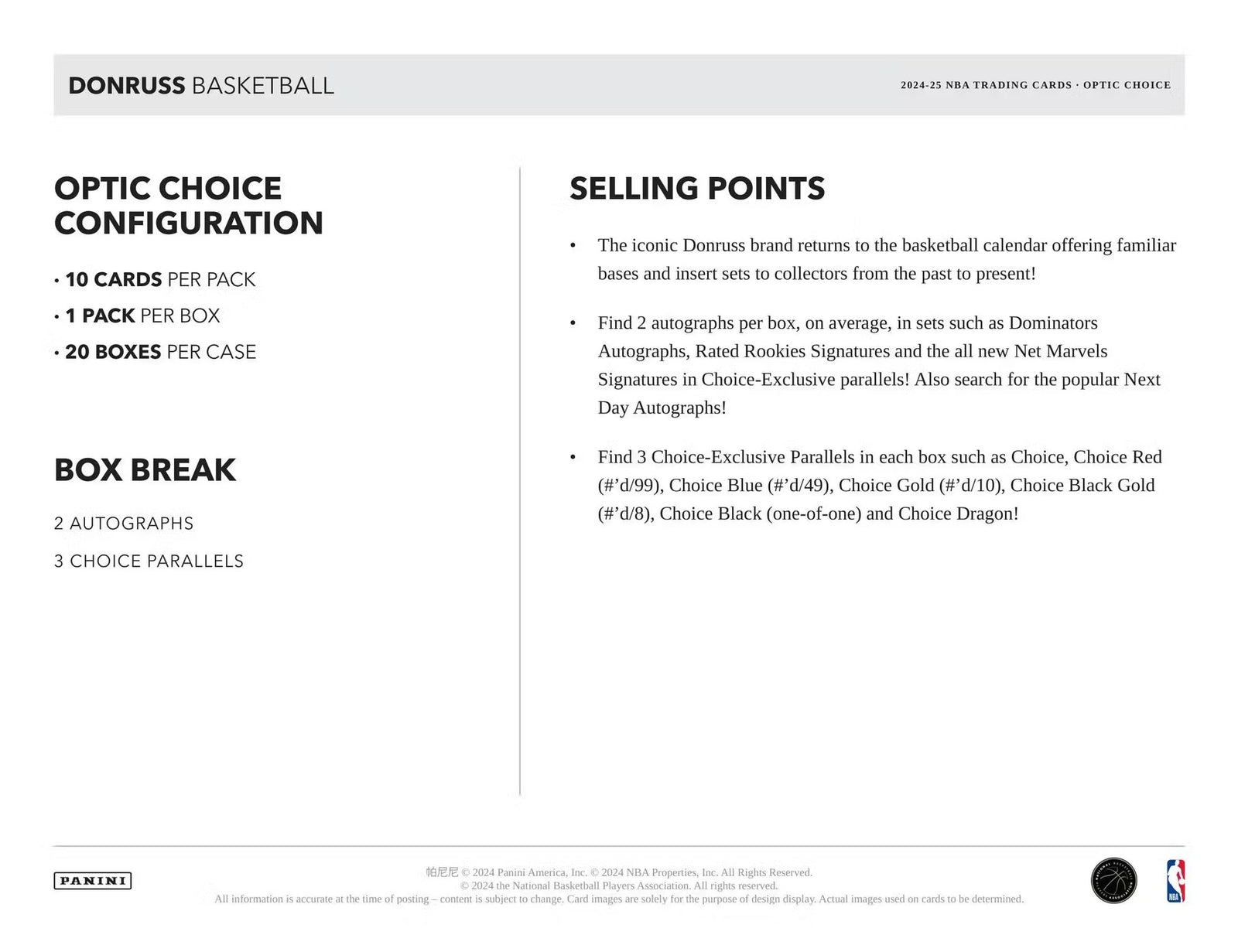 2024-25 Panini Donruss Basketball Choice Trading Cards
