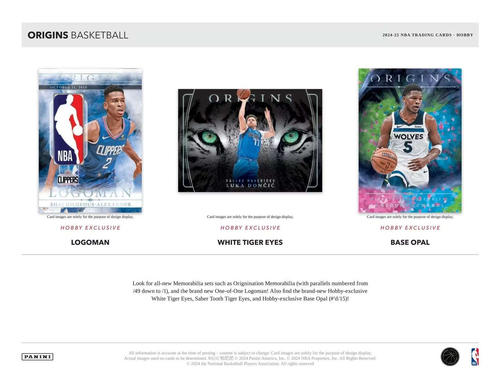 2024-25 Panini Origins Basketball Hobby Trading Cards