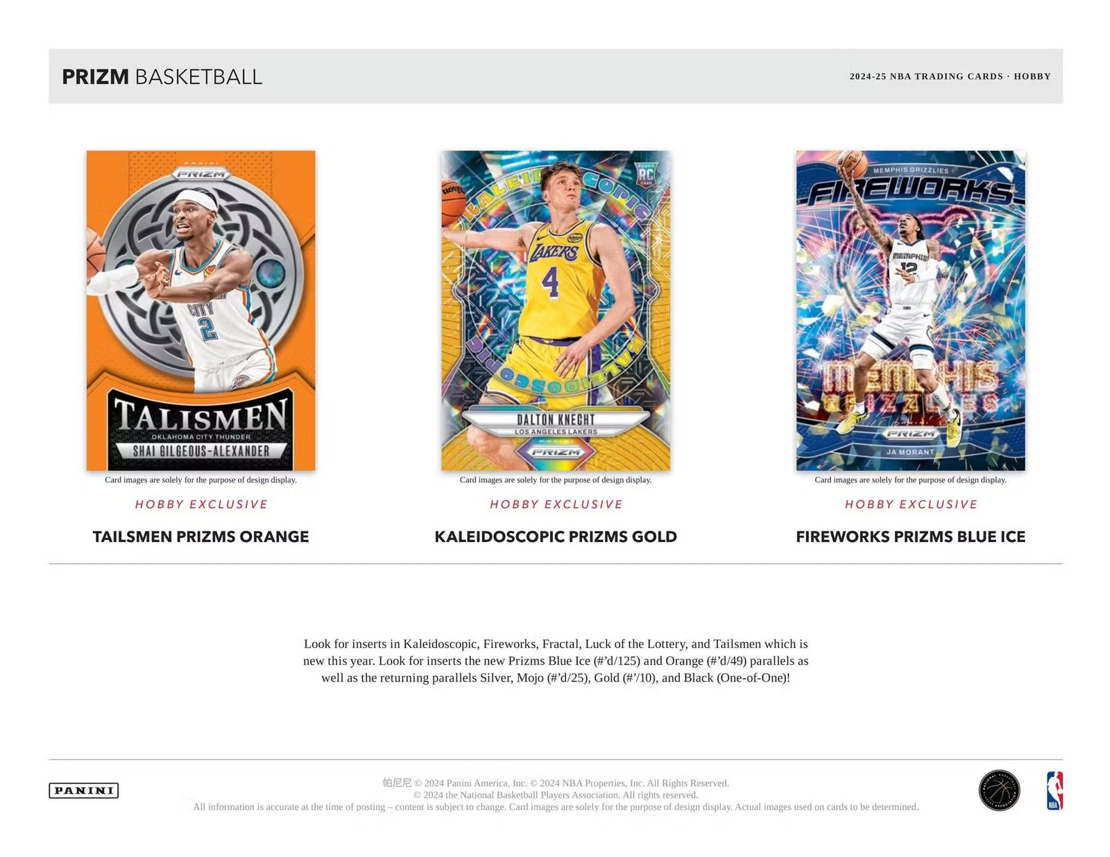 2024-25 Panini Prizm Basketball Hobby Trading Cards