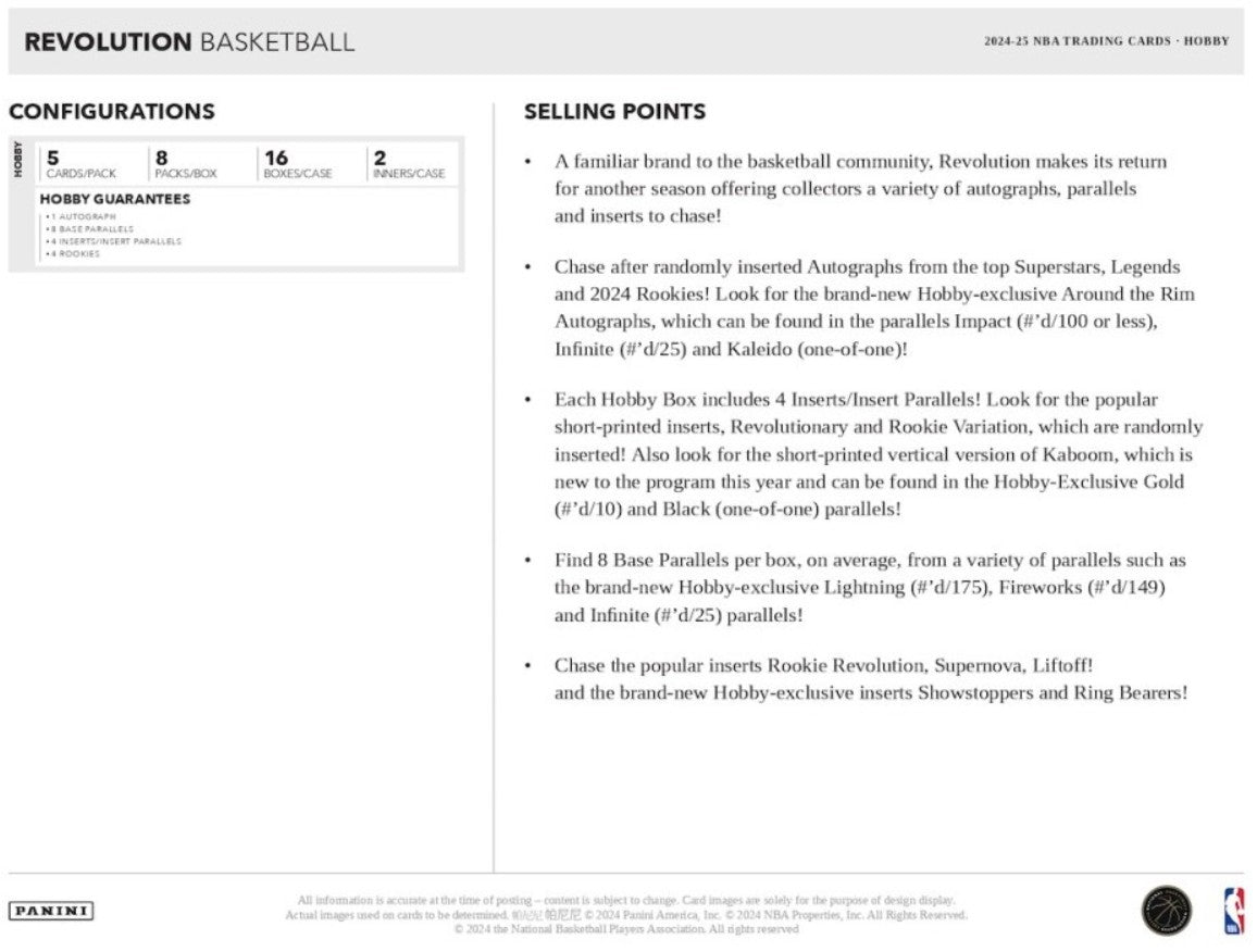 2024-25 Panini Revolution Basketball Hobby Trading Cards