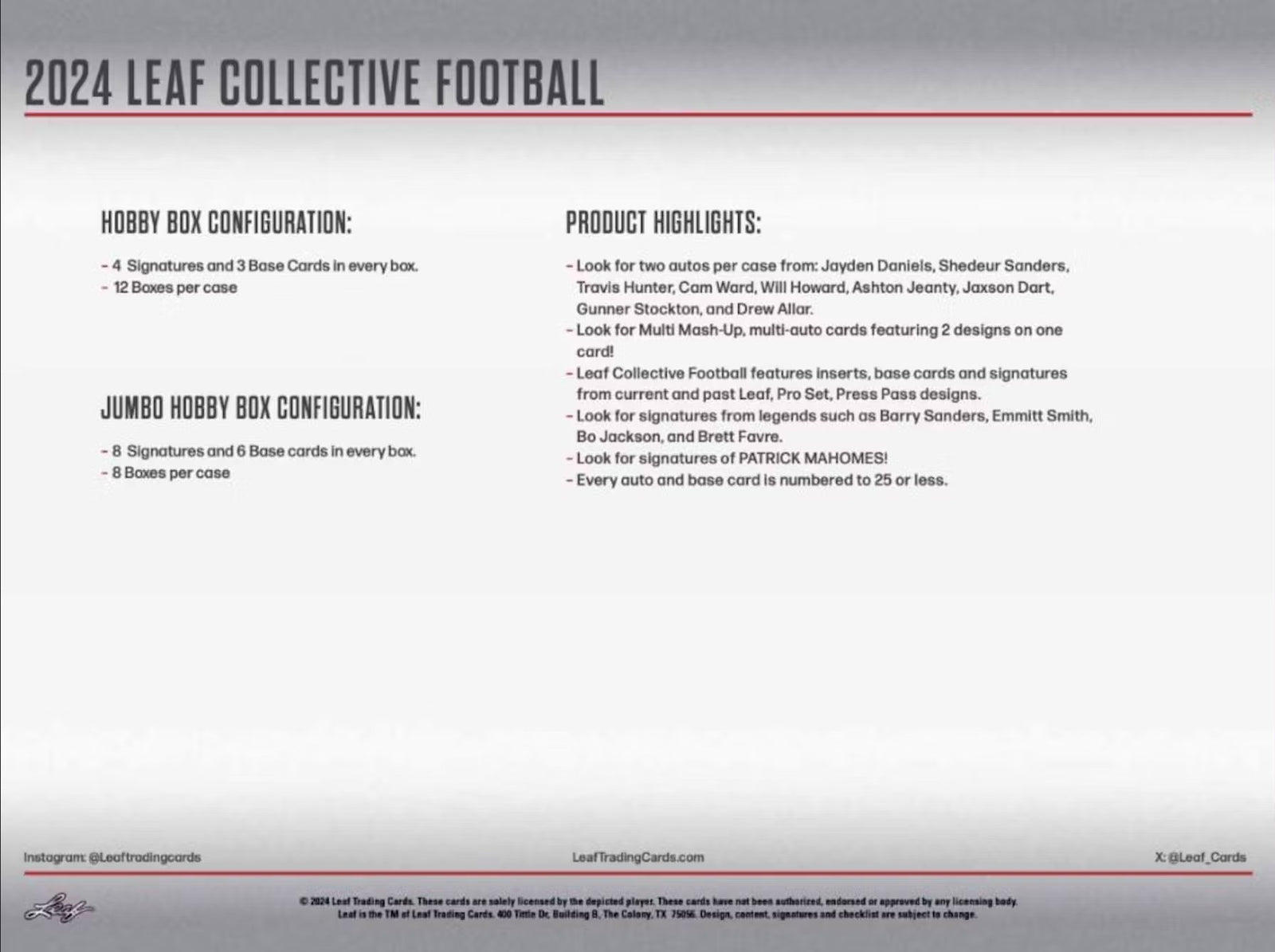 2024 Leaf Collective Football Hobby Trading Cards