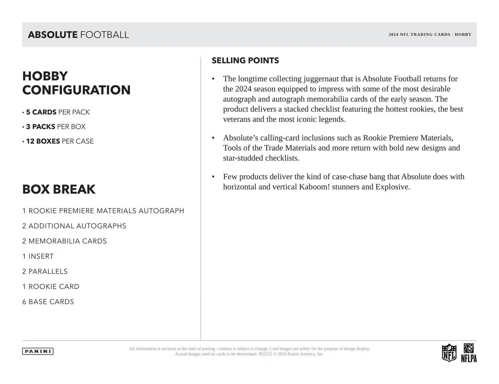 2024 Panini Absolute Football Hobby Trading Cards
