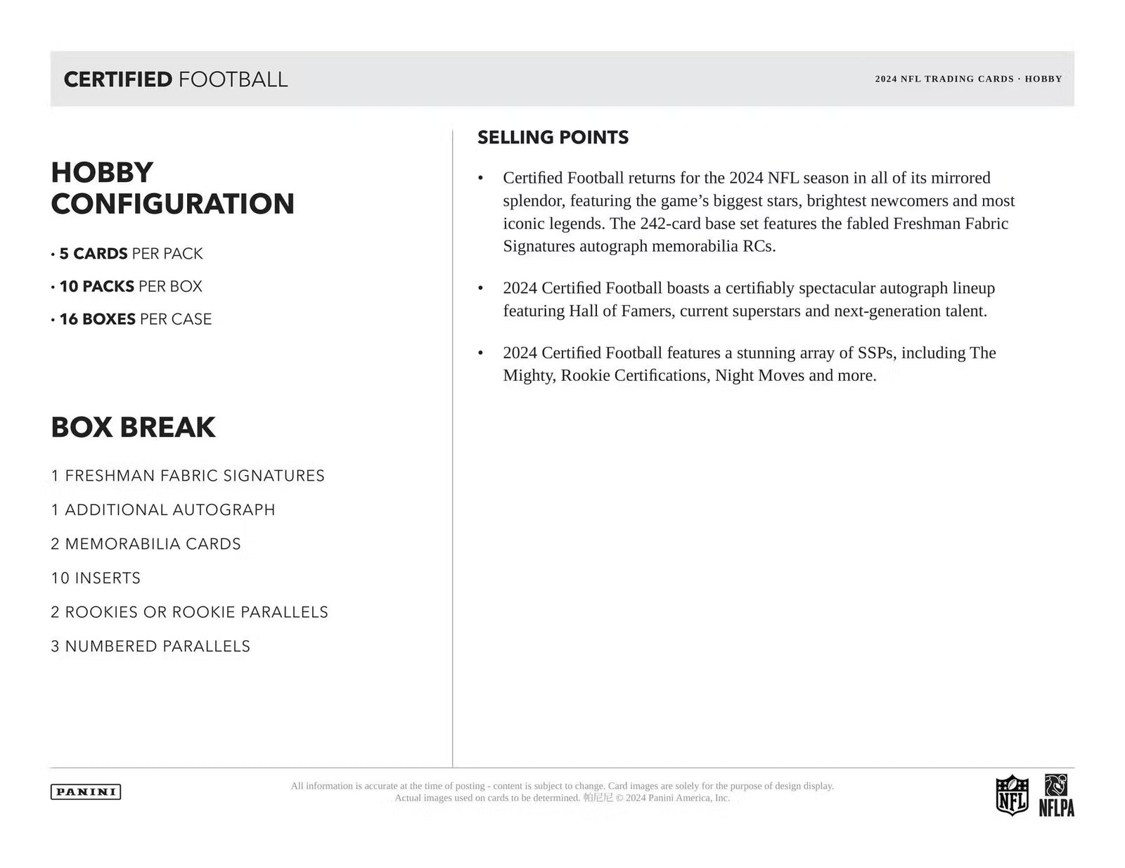 2024 Panini Certified Football Hobby Trading Cards