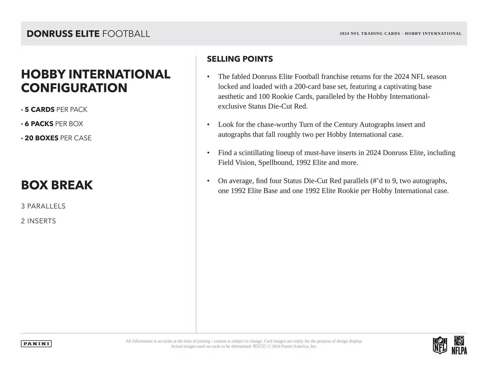 2024 Panini Donruss Elite Football International Hobby Trading Cards