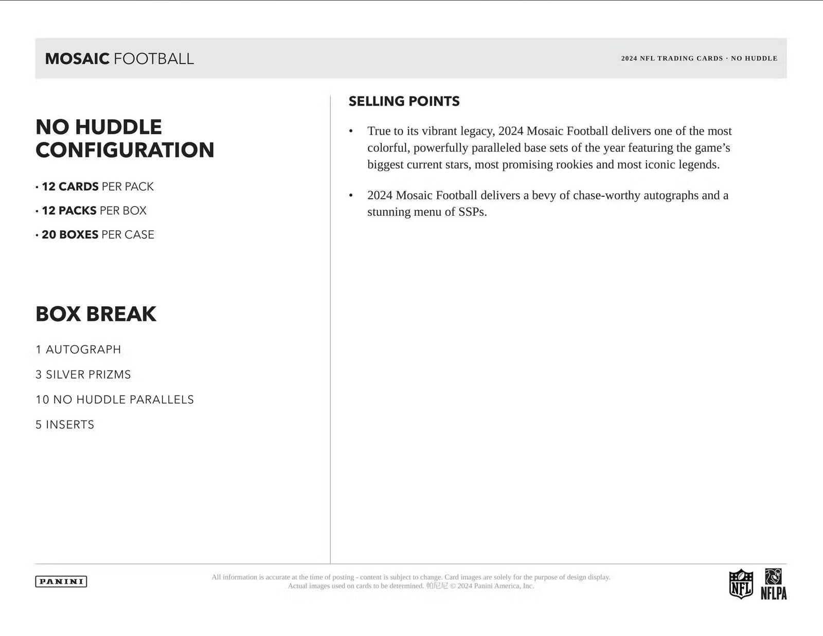 2024 Panini Mosaic Football No Huddle Trading Cards