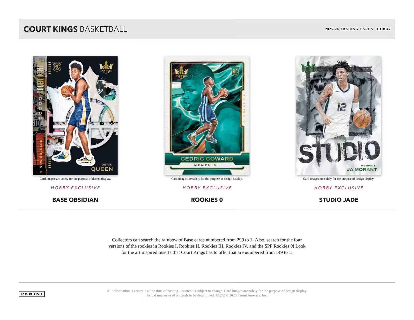 2025-26 Panini Court Kings Basketball Hobby Trading Cards