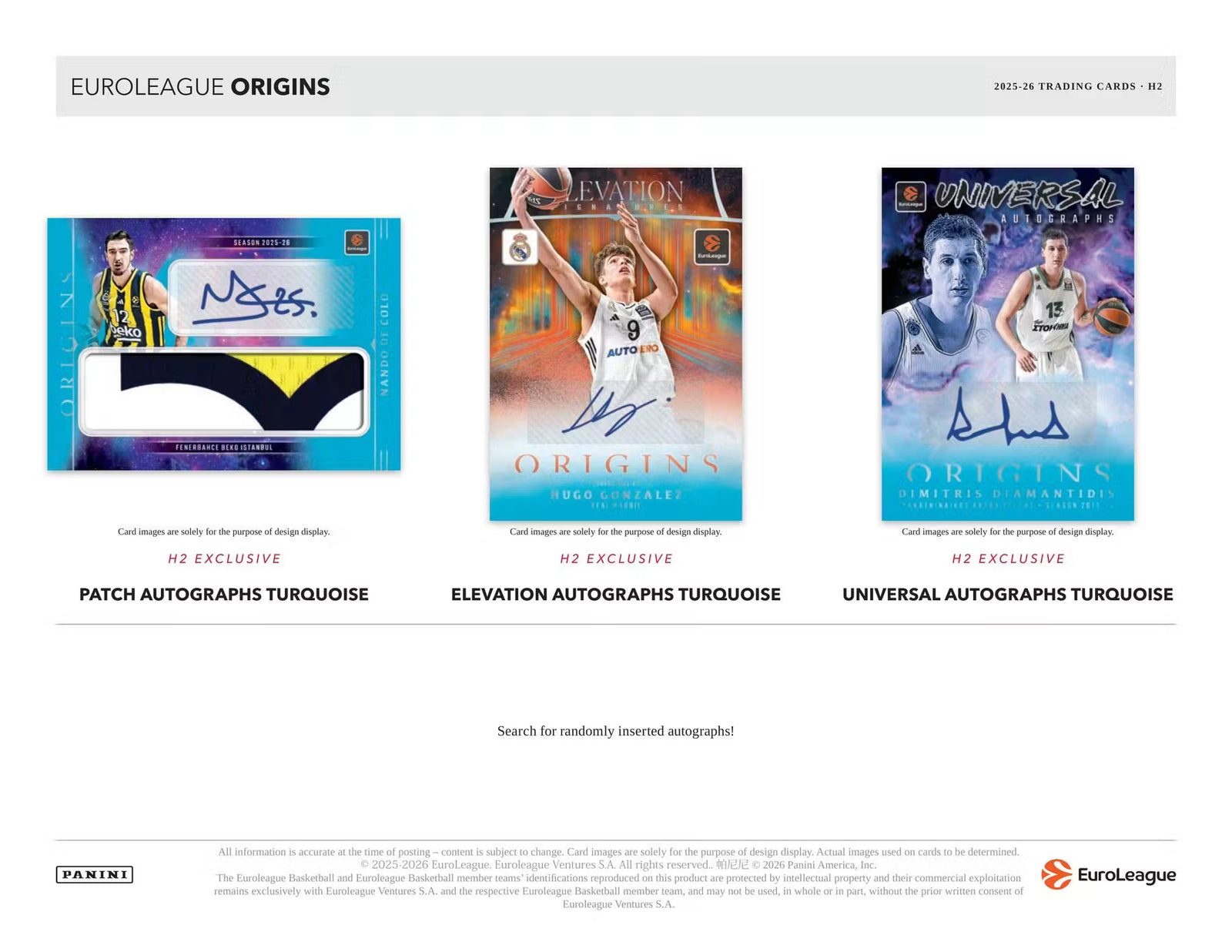 2025-26 Panini Origins EuroLeague Basketball H2 Trading Cards