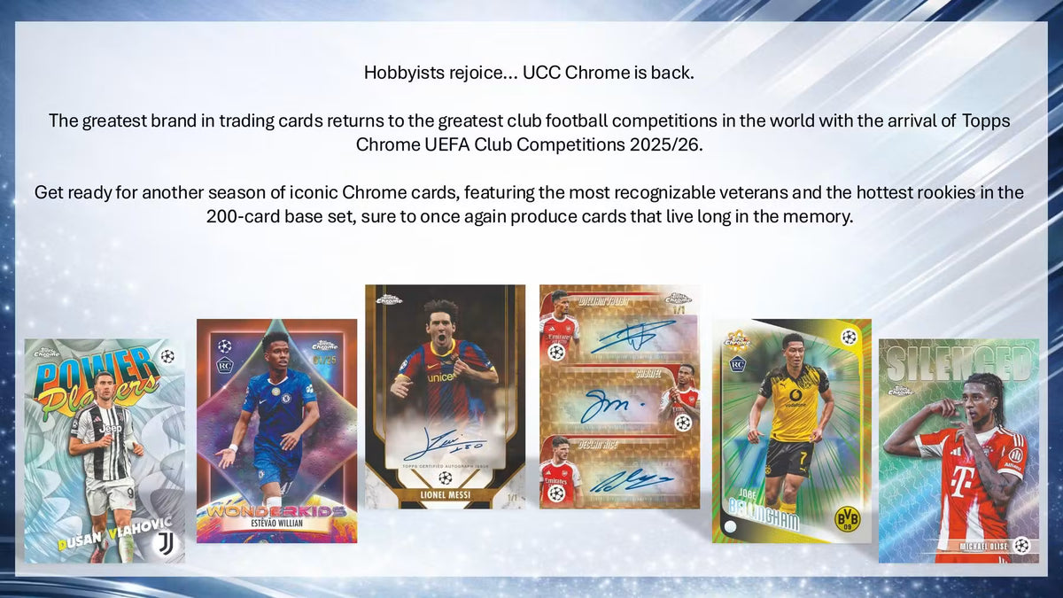 2025-26 Topps Chrome UEFA Club Competitions Soccer Hanger Trading Cards LV