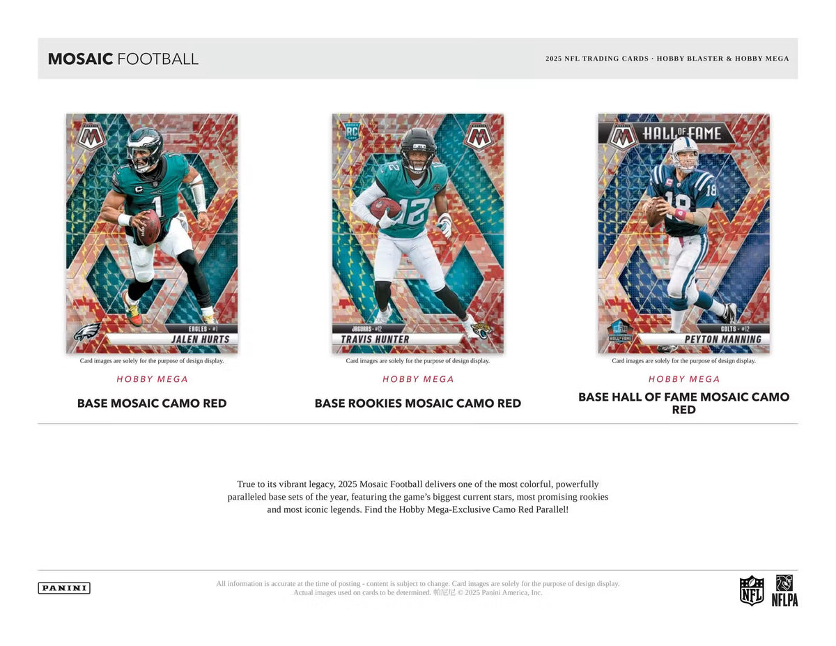 2025 Panini Mosaic Football Mega Hobby Camo Red Parallels Trading Cards