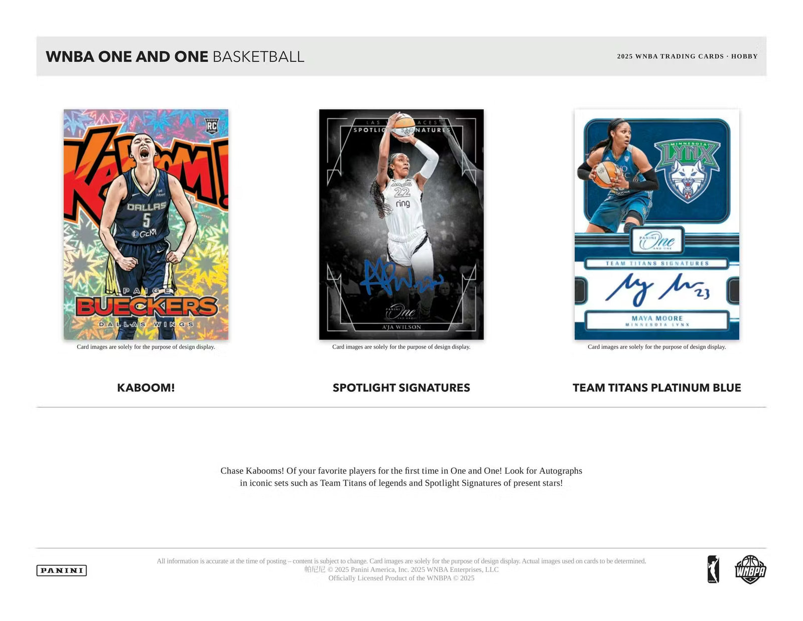 2025 Panini One and One WNBA Basketball Hobby Trading Cards