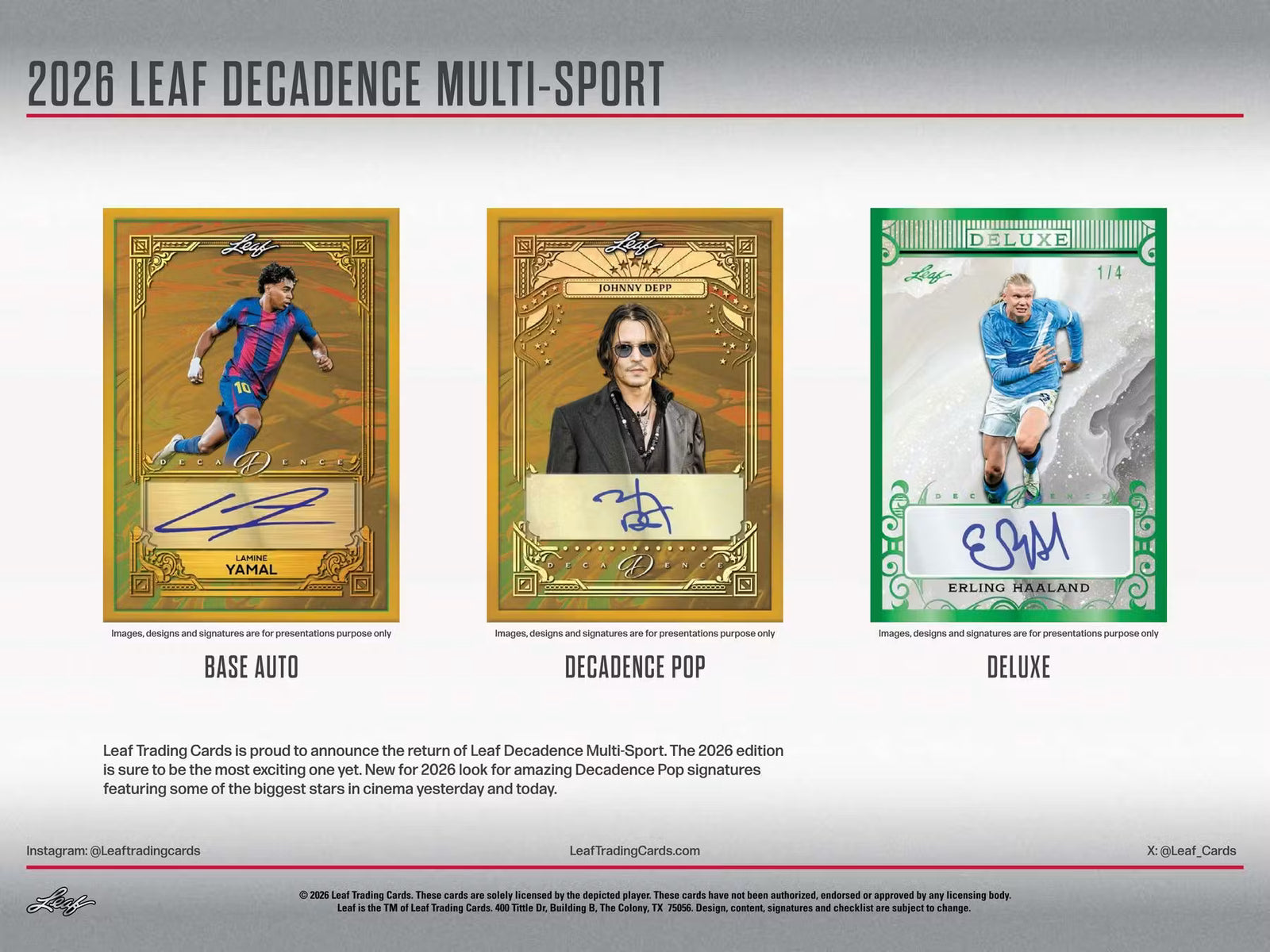 2026 Leaf Decadence Multisport Hobby Trading Cards