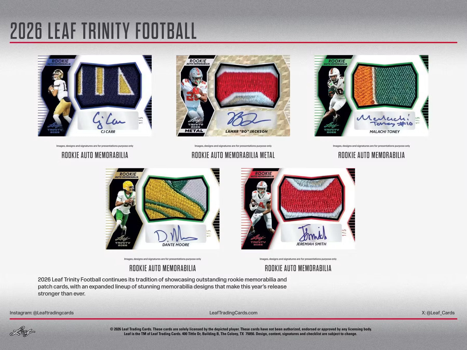 2026 Leaf Trinity Football Jumbo Trading Cards