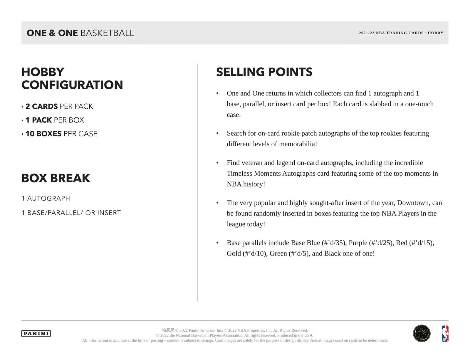 2021-22 Panini One and One Basketball Trading Cards