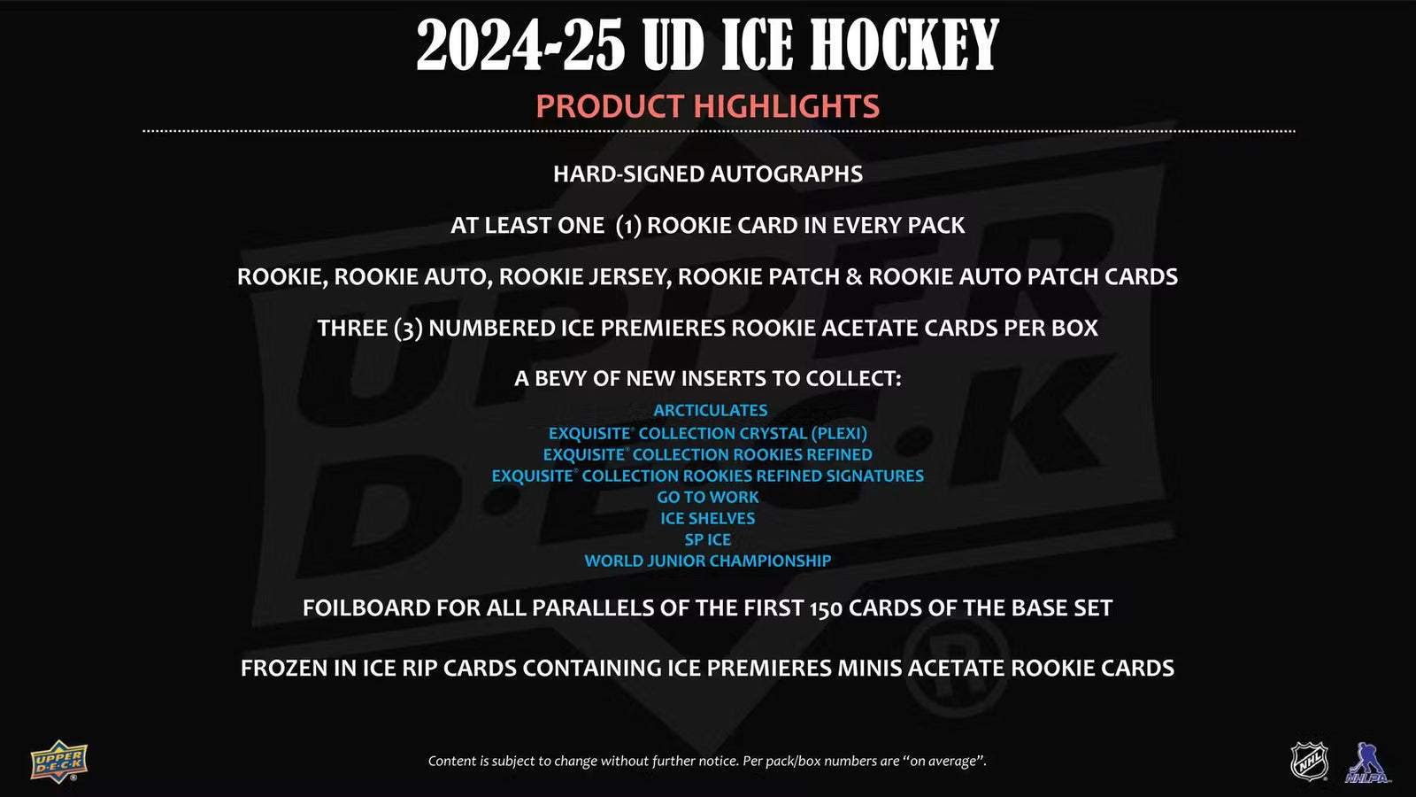 2024-25 Upper Deck Ice Hockey Hobby Trading Cards