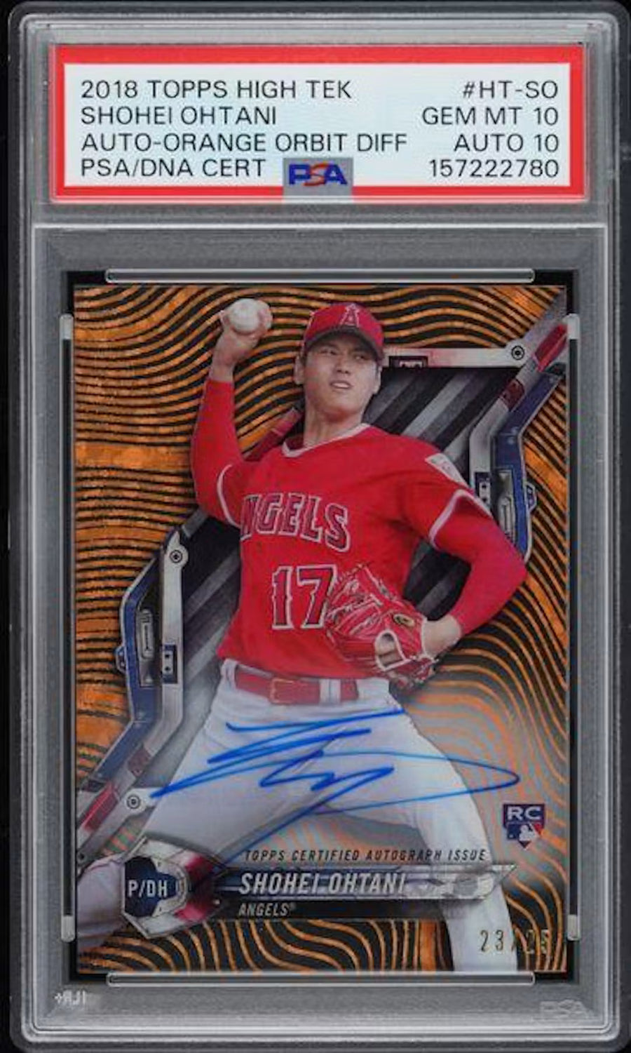 Shohei Ohtani 2018 Topps High Tek Orange Orbit Rookie Auto | PSA 10